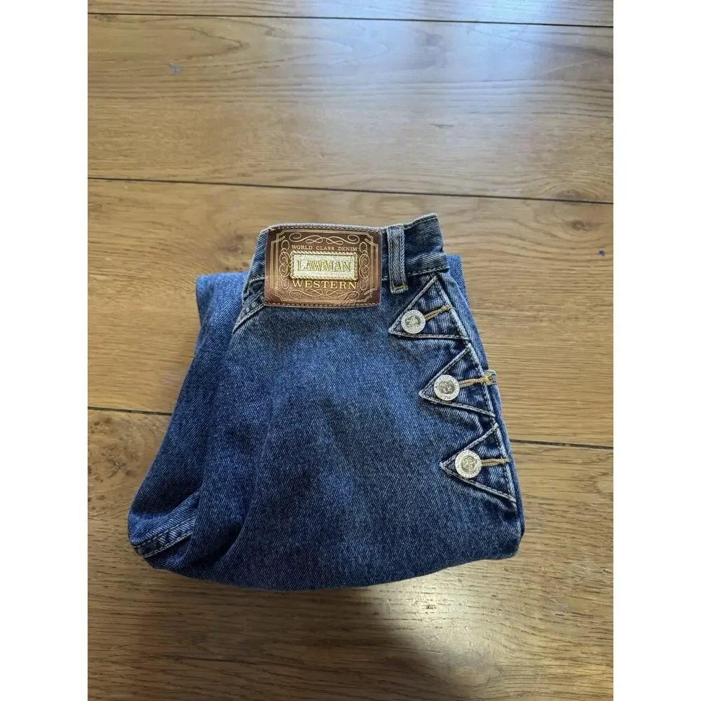Vintage 90’s Lawman Western Slim Fit Straight‎ Leg Dark Blue Denim Jeans Size 1